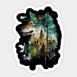 Wolves' Watercolor Symphony Sticker